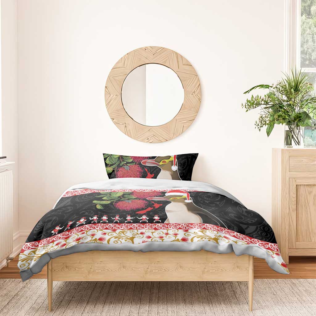 New Zealand Merry Christmas Bedding Set Hoiho Xmas - Haka Dance and Pohutukawa