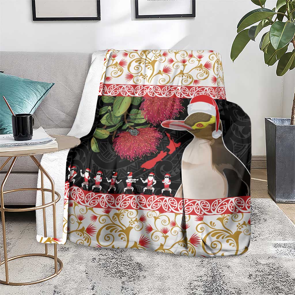 New Zealand Merry Christmas Blanket Hoiho Xmas - Haka Dance and Pohutukawa