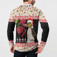 New Zealand Merry Christmas Button Sweatshirt Hoiho Xmas - Haka Dance and Pohutukawa