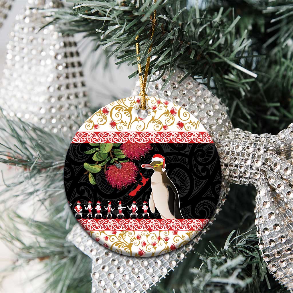 New Zealand Merry Christmas Ceramic Ornament Hoiho Xmas - Haka Dance and Pohutukawa