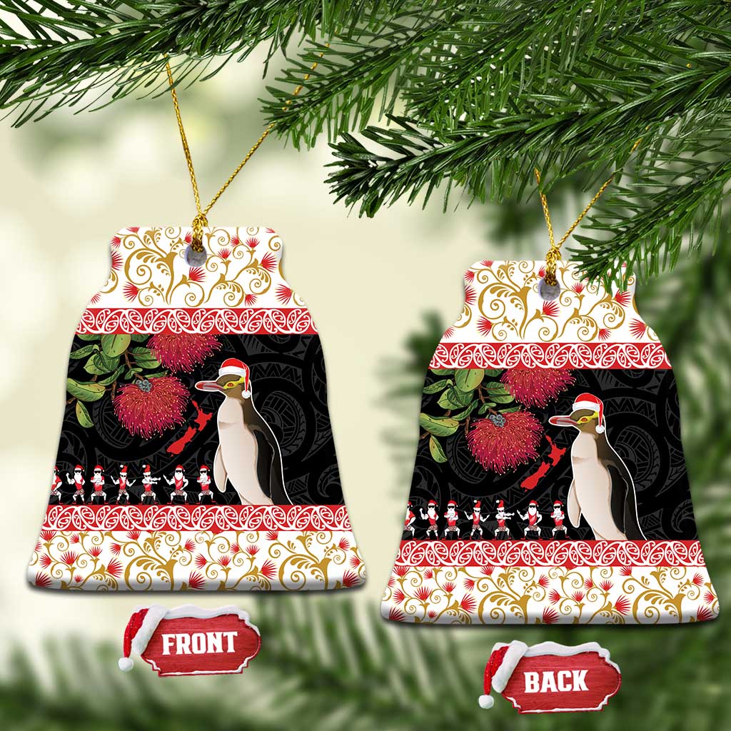 New Zealand Merry Christmas Ceramic Ornament Hoiho Xmas - Haka Dance and Pohutukawa