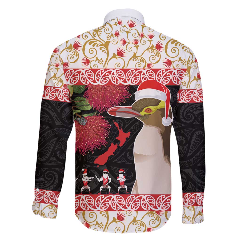 New Zealand Merry Christmas Family Matching Long Sleeve Bodycon Dress and Hawaiian Shirt Hoiho Xmas - Haka Dance and Pohutukawa LT03 - Polynesian Pride