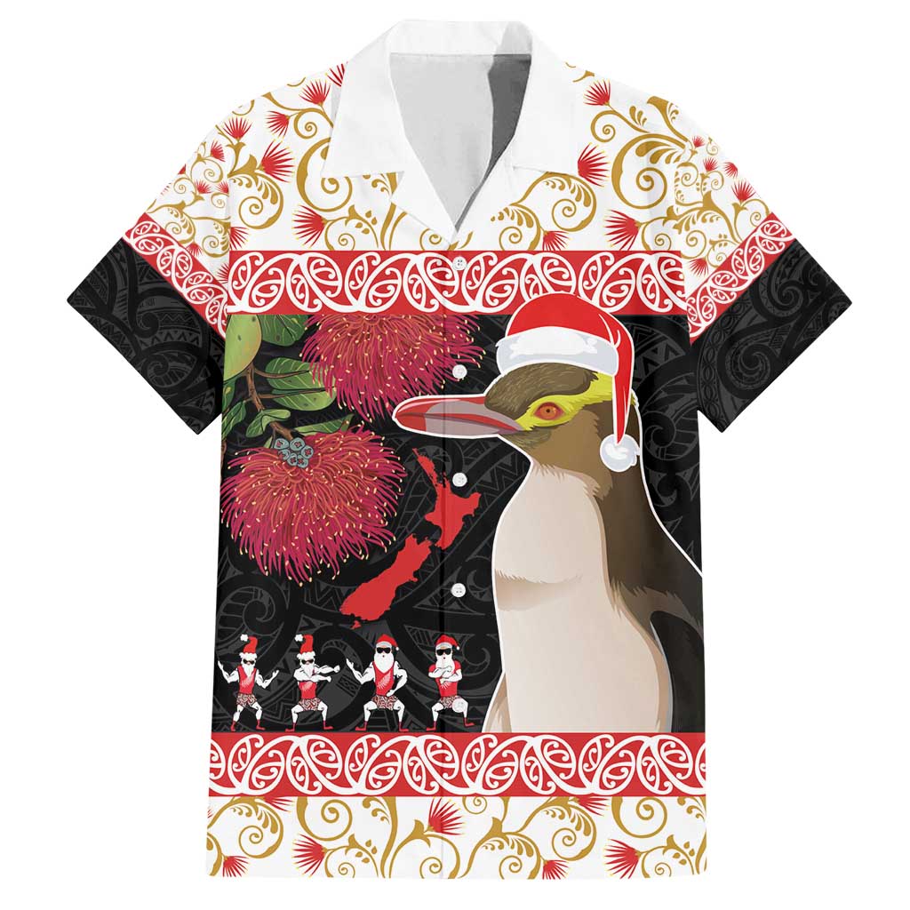 New Zealand Merry Christmas Family Matching Off Shoulder Short Dress and Hawaiian Shirt Hoiho Xmas - Haka Dance and Pohutukawa