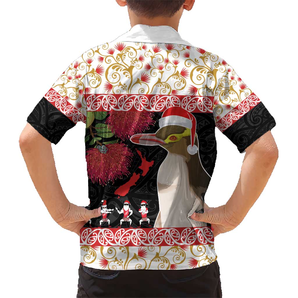 New Zealand Merry Christmas Family Matching Short Sleeve Bodycon Dress and Hawaiian Shirt Hoiho Xmas - Haka Dance and Pohutukawa LT03 - Polynesian Pride
