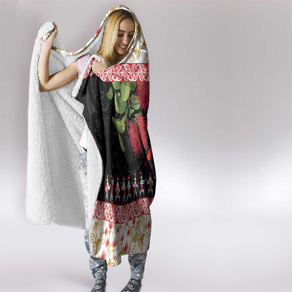 New Zealand Merry Christmas Hooded Blanket Hoiho Xmas - Haka Dance and Pohutukawa