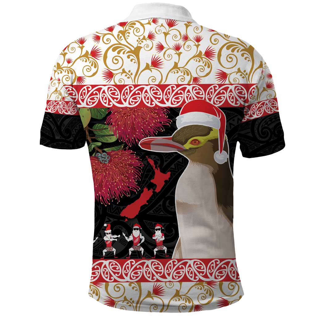 New Zealand Merry Christmas Polo Shirt Hoiho Xmas - Haka Dance and Pohutukawa