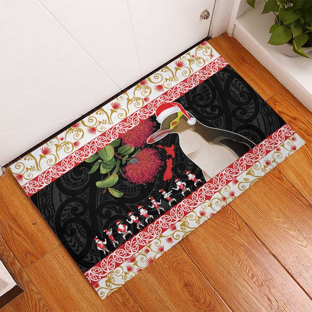 New Zealand Merry Christmas Rubber Doormat Hoiho Xmas - Haka Dance and Pohutukawa