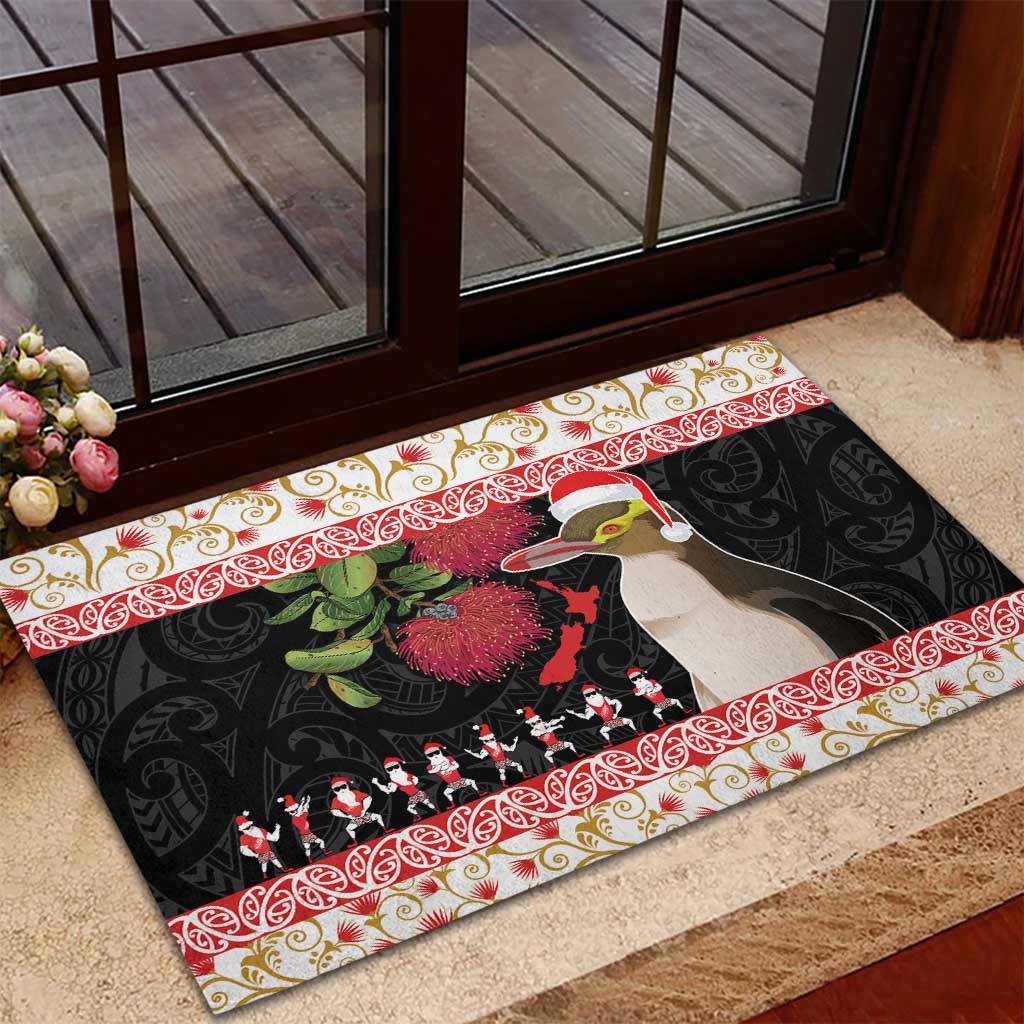 New Zealand Merry Christmas Rubber Doormat Hoiho Xmas - Haka Dance and Pohutukawa