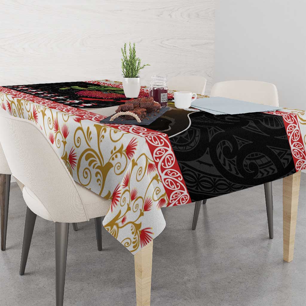 New Zealand Merry Christmas Tablecloth Hoiho Xmas - Haka Dance and Pohutukawa