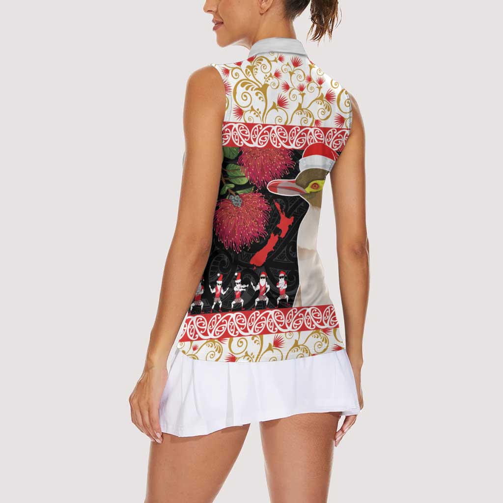 New Zealand Merry Christmas Women Sleeveless Polo Shirt Hoiho Xmas - Haka Dance and Pohutukawa