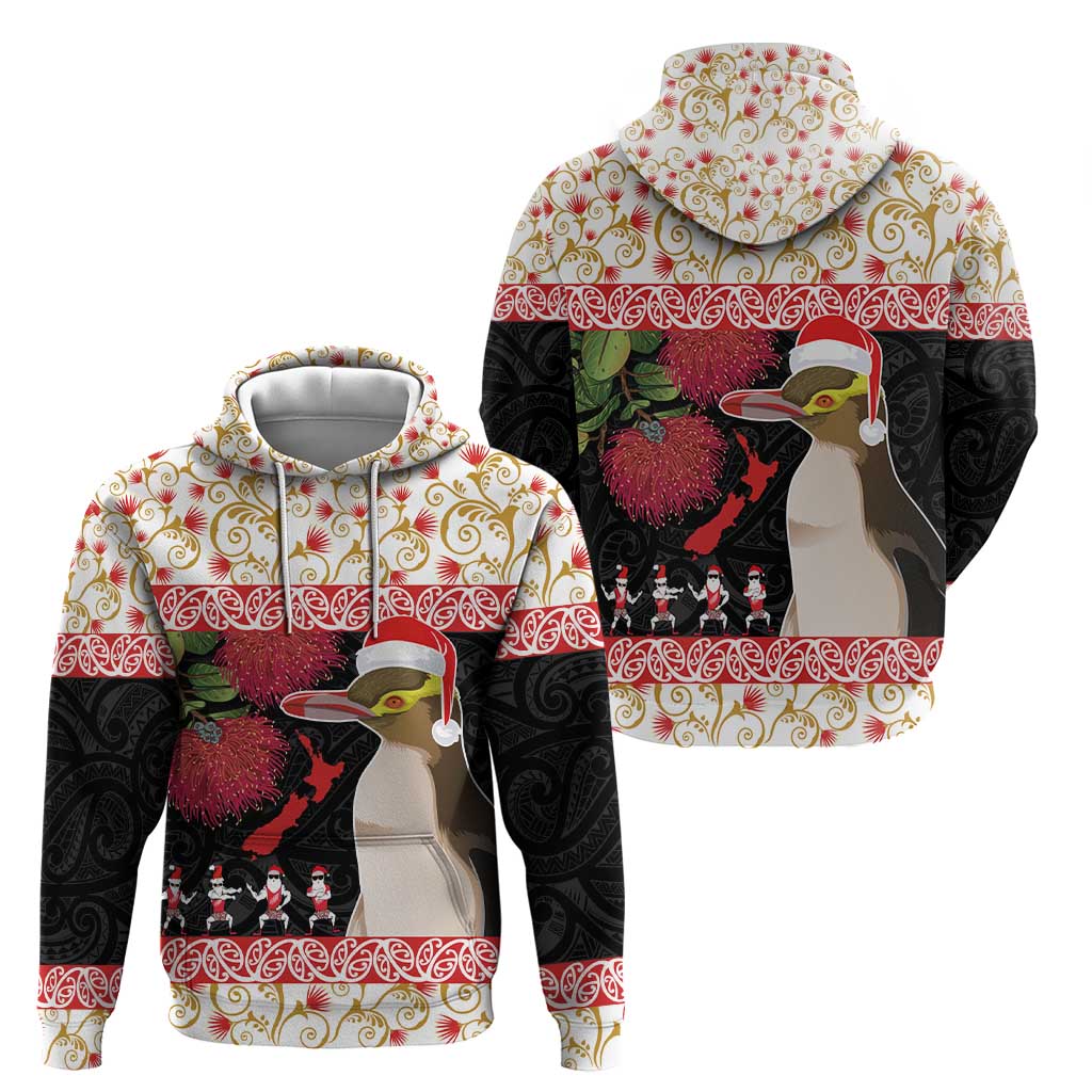 New Zealand Merry Christmas Zip Hoodie Hoiho Xmas - Haka Dance and Pohutukawa LT03 - Polynesian Pride