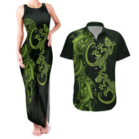 New Zealand Gecko Maori Art Tattoo Couples Matching Tank Maxi Dress and Hawaiian Shirt LT03 Green - Polynesian Pride