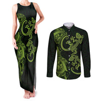 New Zealand Gecko Maori Art Tattoo Couples Matching Tank Maxi Dress and Long Sleeve Button Shirt LT03 Green - Polynesian Pride