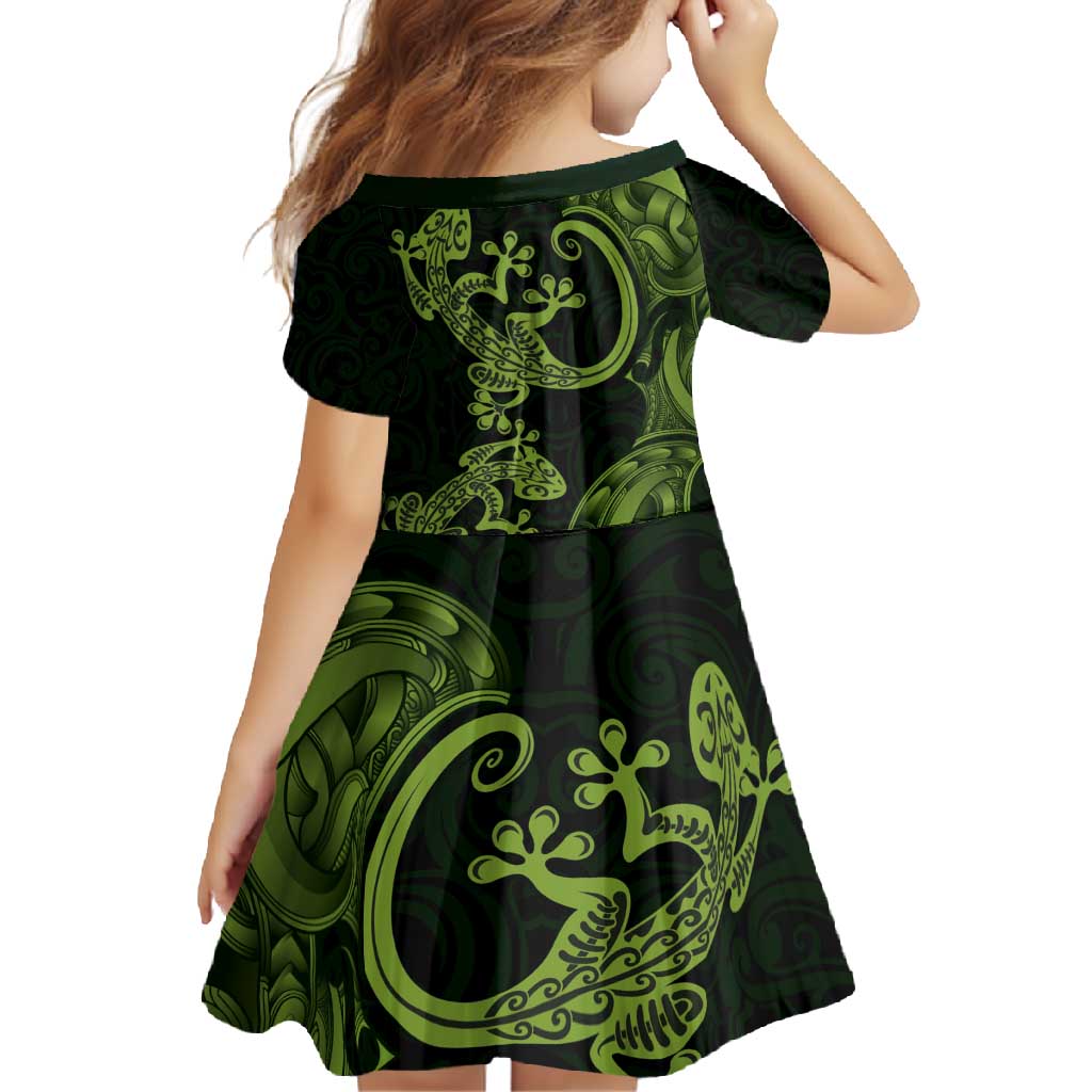 New Zealand Gecko Maori Art Tattoo Family Matching Long Sleeve Bodycon Dress and Hawaiian Shirt LT03 - Polynesian Pride