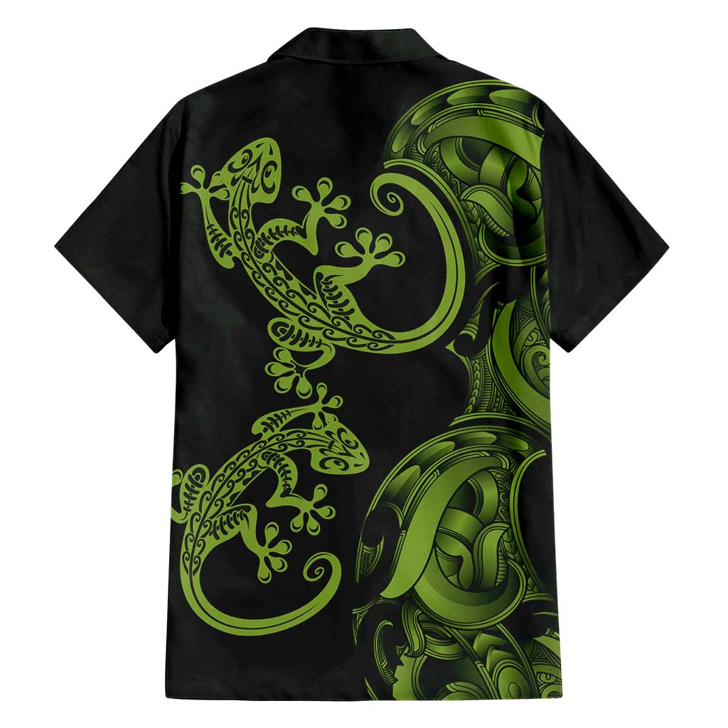 New Zealand Gecko Maori Art Tattoo Family Matching Long Sleeve Bodycon Dress and Hawaiian Shirt LT03 - Polynesian Pride