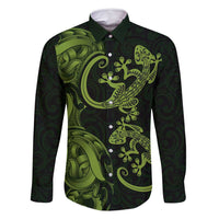 New Zealand Gecko Maori Art Tattoo Family Matching Long Sleeve Bodycon Dress and Hawaiian Shirt LT03 Dad's Shirt - Long Sleeve Green - Polynesian Pride