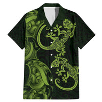 New Zealand Gecko Maori Art Tattoo Family Matching Mermaid Dress and Hawaiian Shirt LT03 Dad's Shirt - Short Sleeve Green - Polynesian Pride