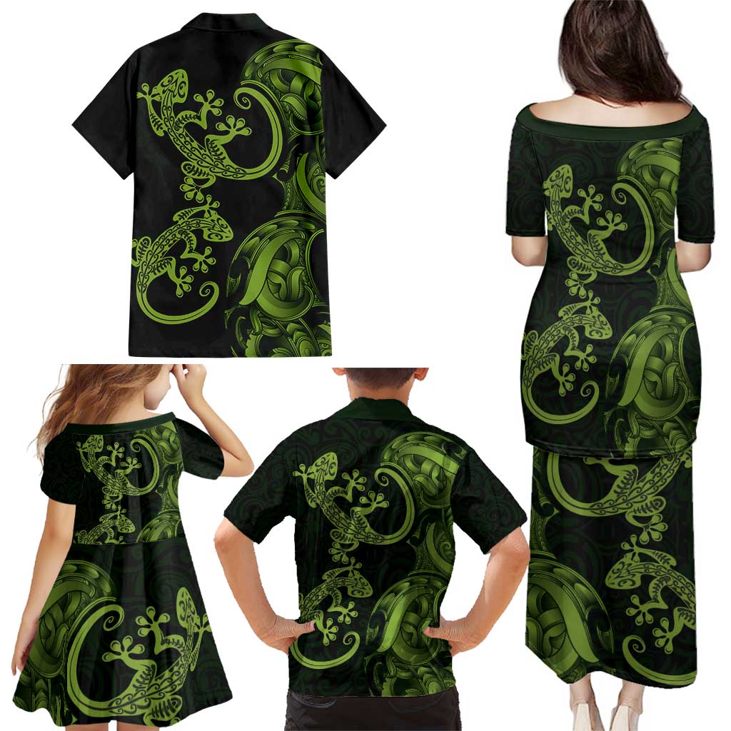 New Zealand Gecko Maori Art Tattoo Family Matching Puletasi and Hawaiian Shirt LT03 - Polynesian Pride