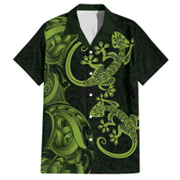 New Zealand Gecko Maori Art Tattoo Family Matching Puletasi and Hawaiian Shirt LT03 Dad's Shirt - Short Sleeve Green - Polynesian Pride