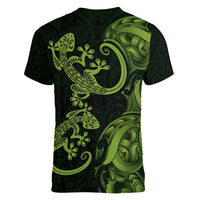 New Zealand Gecko Maori Art Tattoo Women V-Neck T-Shirt LT03 - Polynesian Pride