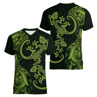 New Zealand Gecko Maori Art Tattoo Women V-Neck T-Shirt LT03 - Polynesian Pride