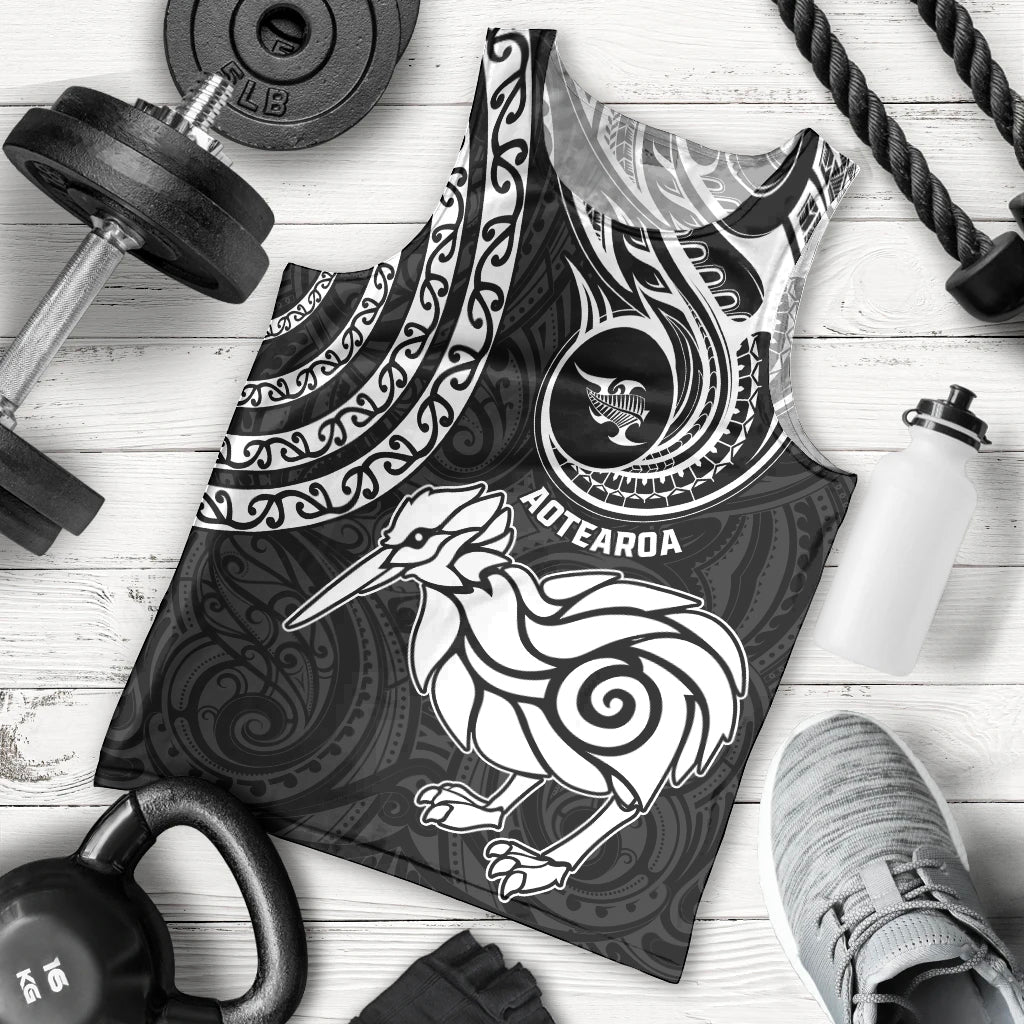New Zealand Men Tank Top Stylized Kiwi Bird Tattoo Mix Koru Circle and Maori Ethnic Vibe LT03 - Polynesian Pride