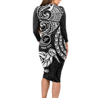 Personalised New Zealand Long Sleeve Bodycon Dress Stylized Kiwi Bird Tattoo Mix Koru Circle and Maori Ethnic Vibe LT03 - Polynesian Pride