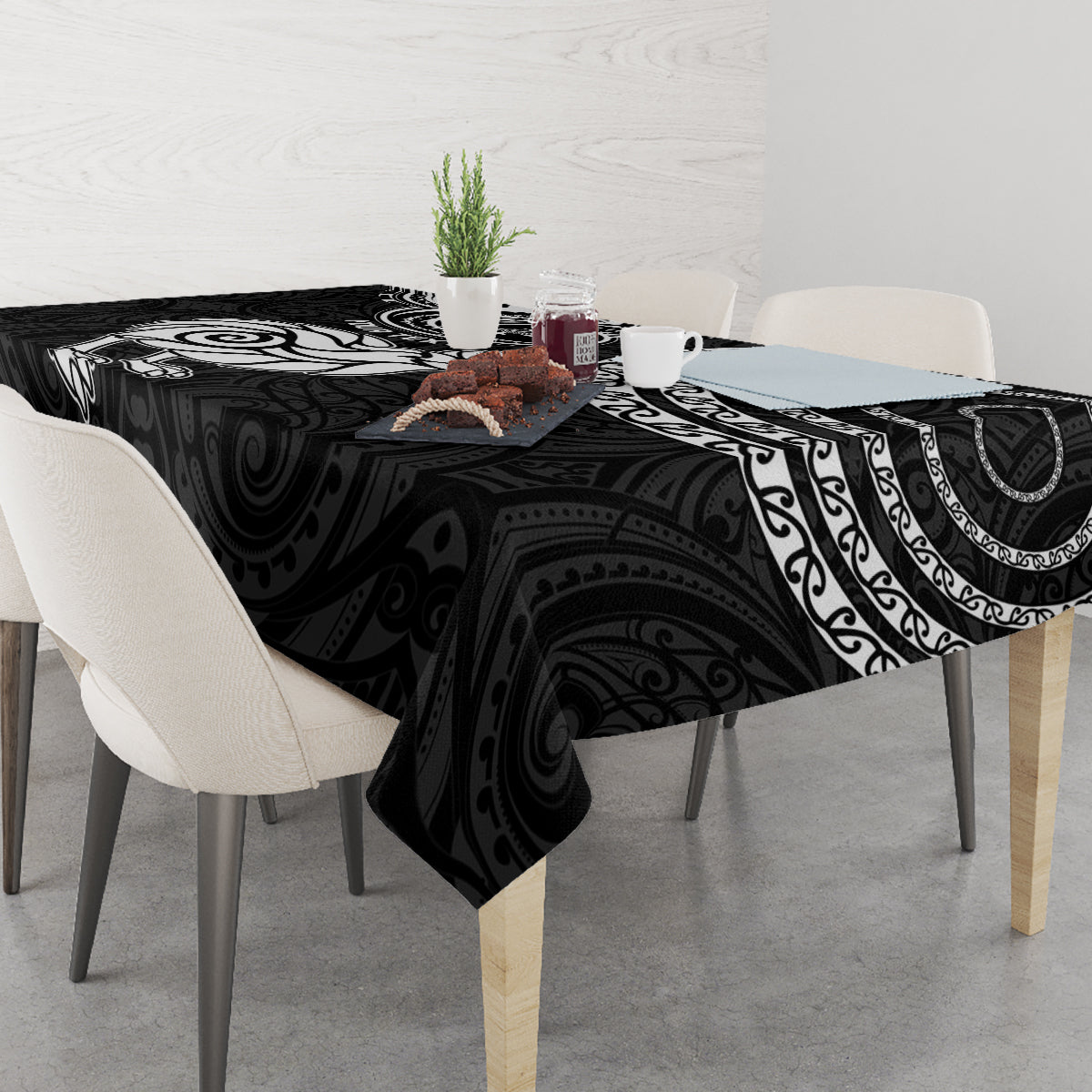 Personalised New Zealand Tablecloth Stylized Kiwi Bird Tattoo Mix Koru Circle and Maori Ethnic Vibe LT03 - Polynesian Pride