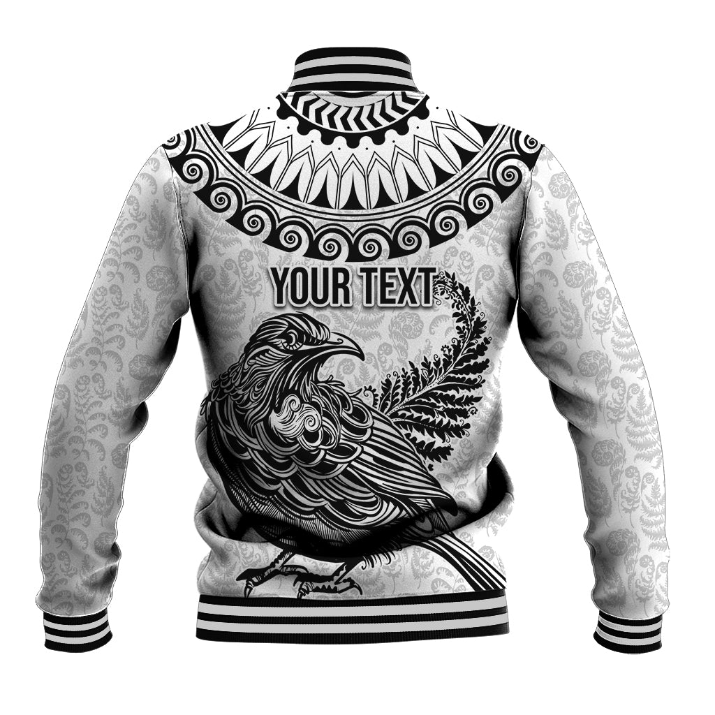 Custom New Zealand Baseball Jacket Tui Bird and Koru Circle Mix Silver Fern Pattern LT03 - Polynesian Pride