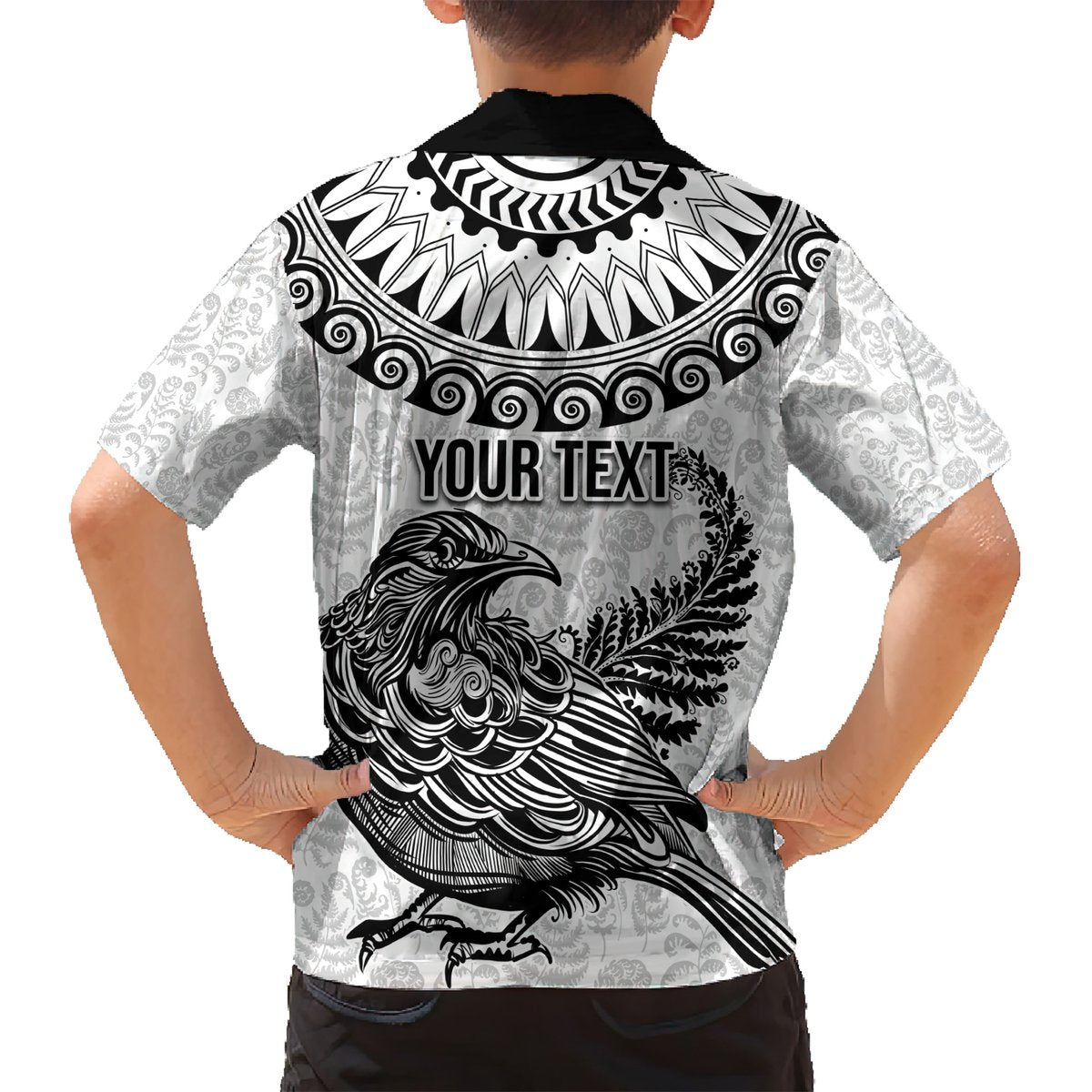 Custom New Zealand Hawaiian Shirt Tui Bird and Koru Circle Mix Silver Fern Pattern LT03 - Polynesian Pride