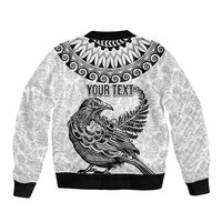 Custom New Zealand Sleeve Zip Bomber Jacket Tui Bird and Koru Circle Mix Silver Fern Pattern LT03 - Polynesian Pride