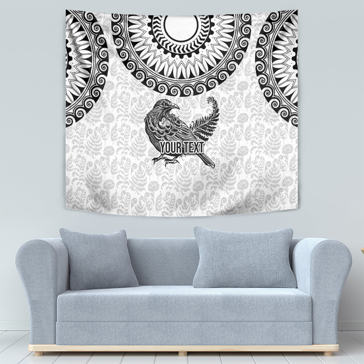 Custom New Zealand Tapestry Tui Bird and Koru Circle Mix Silver Fern Pattern LT03 - Polynesian Pride