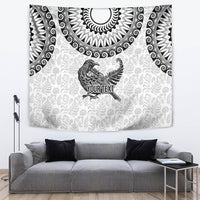 Custom New Zealand Tapestry Tui Bird and Koru Circle Mix Silver Fern Pattern LT03 - Polynesian Pride