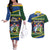 Funny Crocodile and Shark Solomon Islands Christmas Couples Matching Off The Shoulder Long Sleeve Dress and Hawaiian Shirt with National Seal Melanesian Pattern