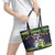 Funny Crocodile and Shark Solomon Islands Christmas Leather Tote Bag with National Seal Melanesian Pattern