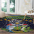 Funny Crocodile and Shark Solomon Islands Christmas Round Carpet with National Seal Melanesian Pattern