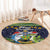 Funny Crocodile and Shark Solomon Islands Christmas Round Carpet with National Seal Melanesian Pattern