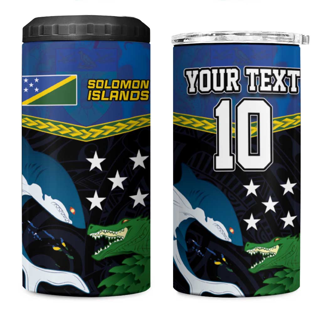 Custom Solomon Islands Rugby 4 in 1 Can Cooler Tumbler Arty Shark and Crocodile Solomon Islands National Emblems