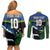 Custom Solomon Islands Rugby Couples Matching Off Shoulder Short Dress and Long Sleeve Button Shirt Arty Shark and Crocodile Solomon Islands National Emblems