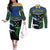 Custom Solomon Islands Rugby Couples Matching Off The Shoulder Long Sleeve Dress and Long Sleeve Button Shirt Arty Shark and Crocodile Solomon Islands National Emblems