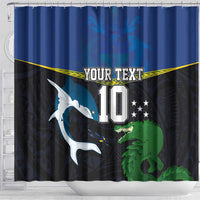 Custom Solomon Islands Rugby Shower Curtain Arty Shark and Crocodile Solomon Islands National Emblems