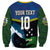 Custom Solomon Islands Rugby Sweatshirt Arty Shark and Crocodile Solomon Islands National Emblems