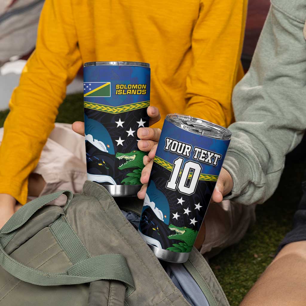 Custom Solomon Islands Rugby Tumbler Cup Arty Shark and Crocodile Solomon Islands National Emblems