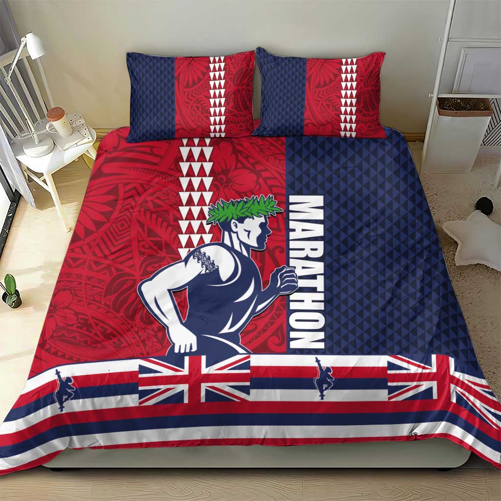 Honolulu Running 2024 Bedding Set Marathon Competition Hula Runner and Kakau Art Tattoo
