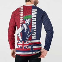 Honolulu Running 2024 Button Sweatshirt Marathon Competition Hula Runner and Kakau Art Tattoo