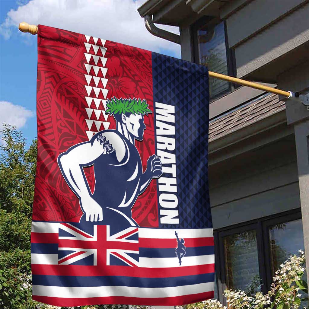 Honolulu Running 2024 Garden Flag Marathon Competition Hula Runner and Kakau Art Tattoo