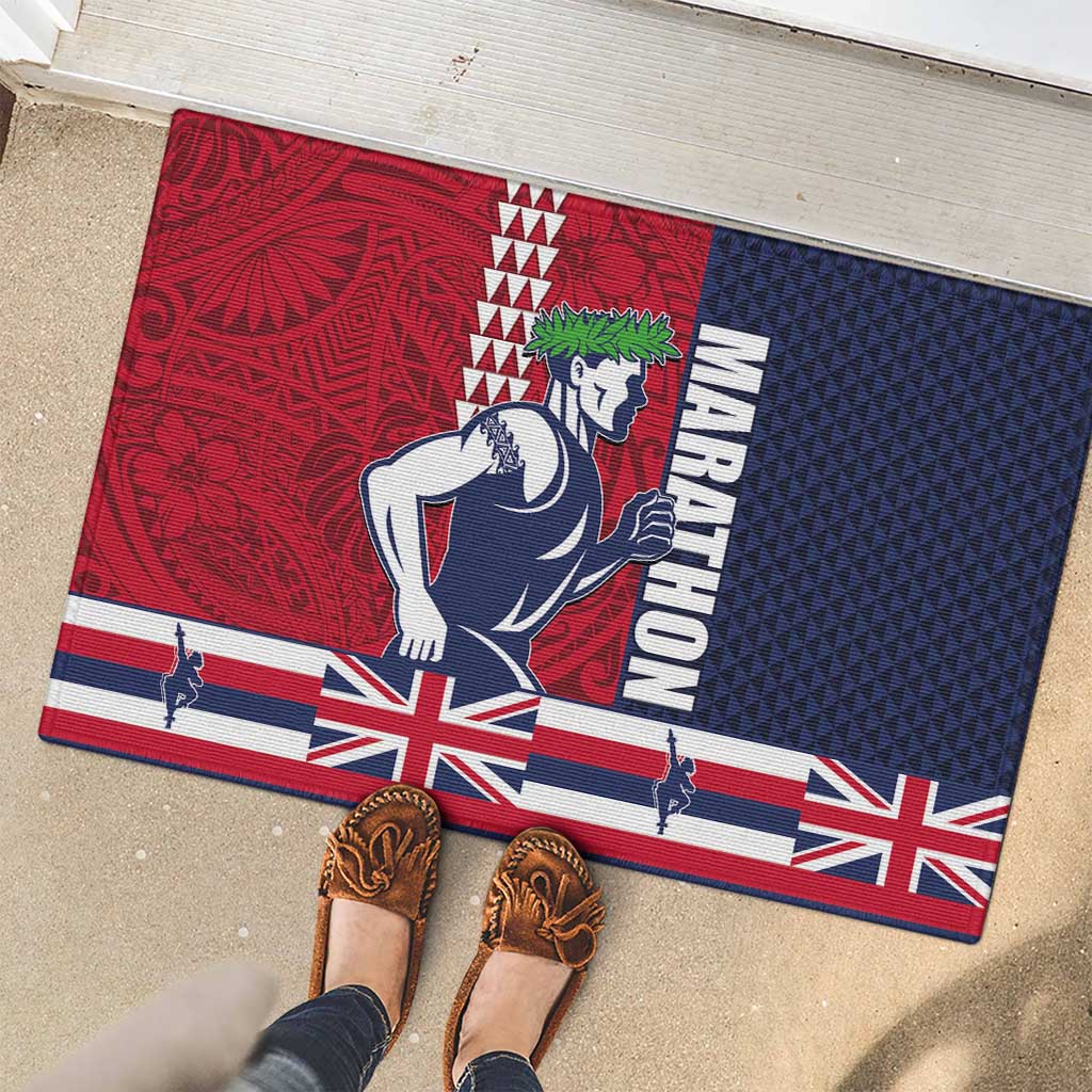 Honolulu Running 2024 Rubber Doormat Marathon Competition Hula Runner and Kakau Art Tattoo