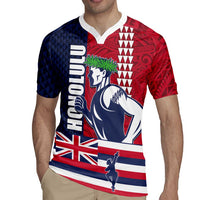 Honolulu Running 2024 Rugby Jersey Marathon Competition Hula Runner and Kakau Art Tattoo
