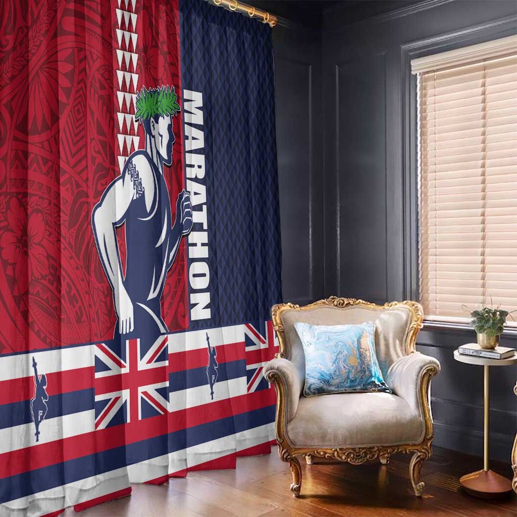 Honolulu Running 2024 Window Curtain Marathon Competition Hula Runner and Kakau Art Tattoo