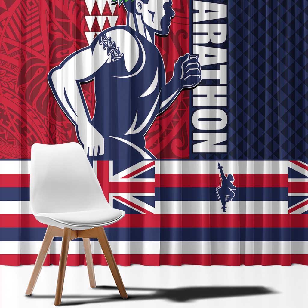 Honolulu Running 2024 Window Curtain Marathon Competition Hula Runner and Kakau Art Tattoo